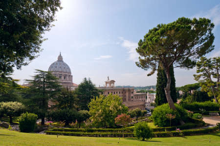 View at the St Peter's Basillica from the Vatican Gardensの写真素材