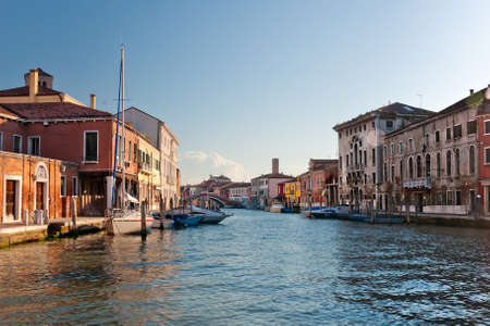 Central canal in Murano island near Venice, Italyの写真素材