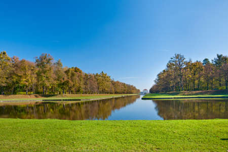 Beautiful pond in the autumn parkの写真素材