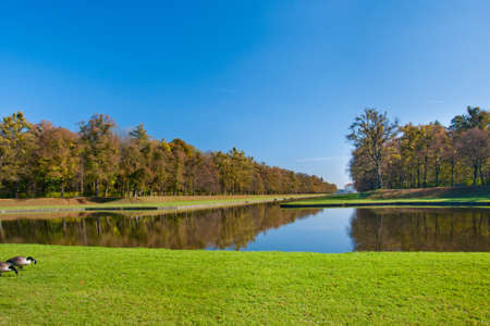 Beautiful pond in the autumn parkの写真素材