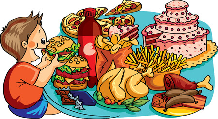 Boy eating unhealthy foodのイラスト素材