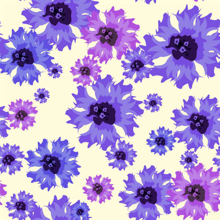 Vector seamless pattern with blue cornflowers on white. Easily editable vector imageのイラスト素材