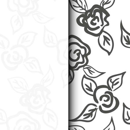 Floral greeting card and invitation template for wedding or birthday anniversary, Vector square shape of text box label and frame, rose flowers wreath ivy style with branch and leaves.のイラスト素材