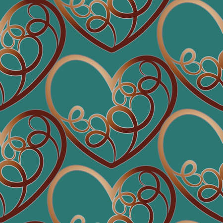 A seamless vector pattern featuring repeating hearts. This romantic texture would be ideal for use as a textile design or wrapping paper.のイラスト素材
