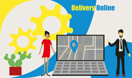 Deliveri online servis vector illustration concept, people,solve, can be used for, landing page, template, ui, web, mobile app, poster, banner, flyerのイラスト素材