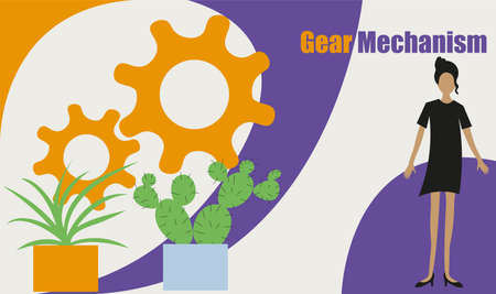 Gear mechanical vector illustration concept, people solved the problem with teamwork, can be used for, landing page, template, ui, web, mobile app, poster, banner, flyer.のイラスト素材