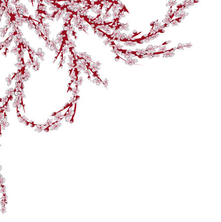 Realistic sakura japan cherry branch with blooming flowers. EPS 10 vector file includedのイラスト素材