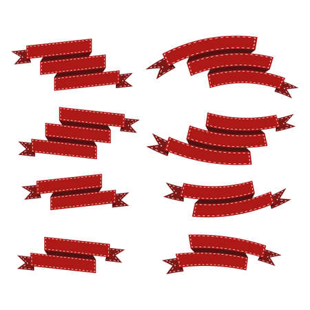 Flat vector ribbons banners isolated background. Ribbon red colored. Set ribbons or banners. Vector illustration.のイラスト素材
