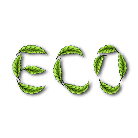 Eco inscription painted with green leavesのイラスト素材