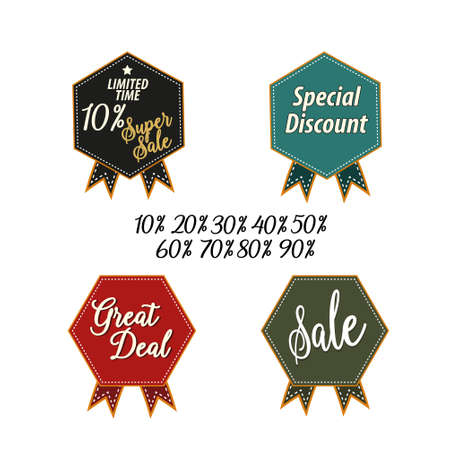 Price tags label with sale and discount text in different shapes for end of season store promotion. Vector illustrationのイラスト素材