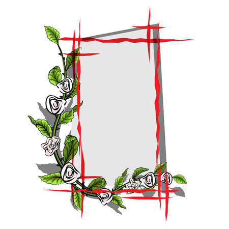 frame with green leaves and roses to place your letteringのイラスト素材