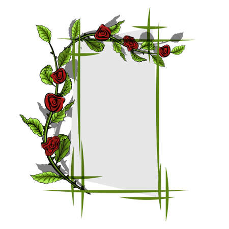frame with green leaves and roses to place your letteringのイラスト素材