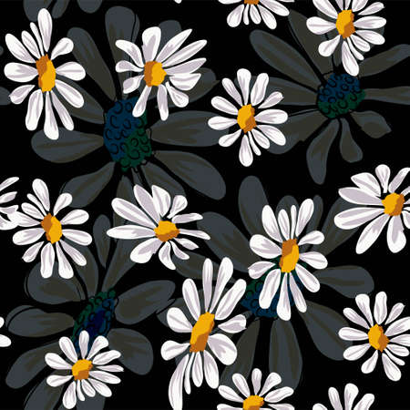 Chamomile flowers seamless pattern vector illustrationのイラスト素材