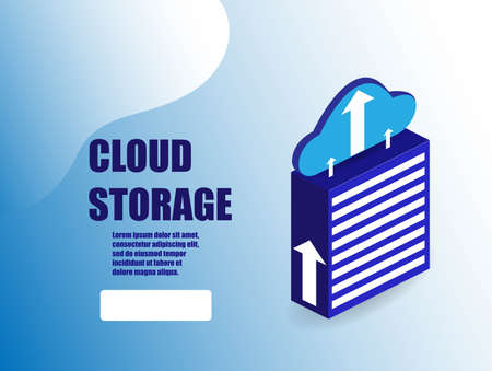 3d cloud storage for marketing design. Data management. Banner, poster template. Isometric digital technology web bannerのイラスト素材