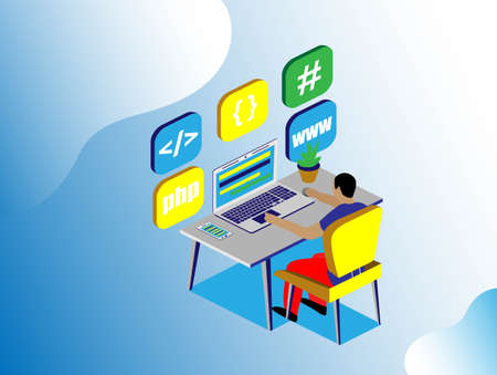 Programmer, great design for any purposes. Isometric people vector. Office business concept. Digital...