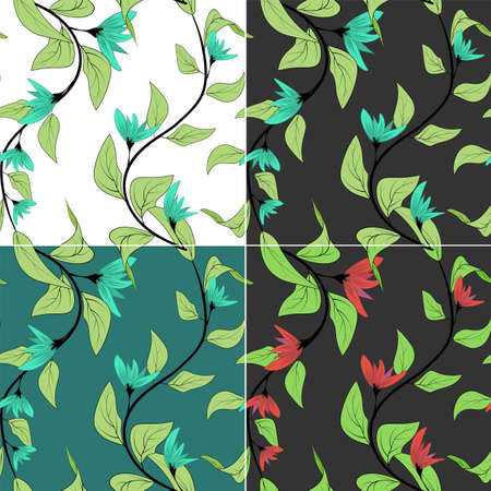 Abstract flowers for print design. Spring pattern. Exotic wallpaper. Summer card design. Vector illustration art. Abstract repeat background. Summer tropical leaf. Set floral illustrationのイラスト素材