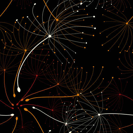 Dandelion seamless on dark background. Abstract pattern on dark backdrop. Seamless vector tile pattern. Decorative designのイラスト素材