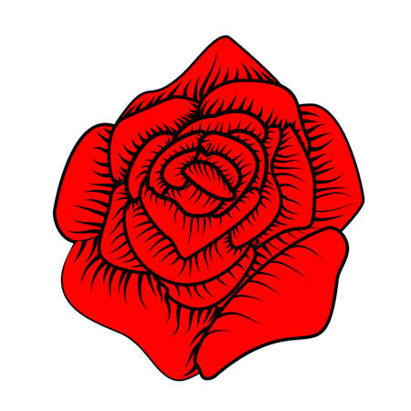 Cartoon rose for decoration design. Beautiful rose, great design for any purposes. Gift symbol. Tattoo elementのイラスト素材