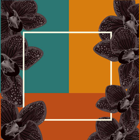 Black orchid illustration. Abstract flower illustration. Nature wallpaper. Retro abstract black invitation on colorful backdropのイラスト素材