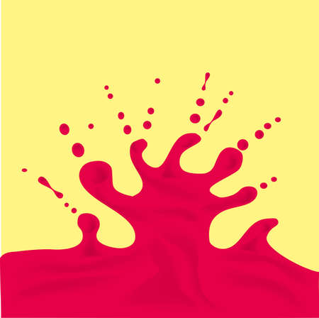 Splashes of cherry juice. Fruit beverage. Vector juicy wave, flowing liquid. Graphic vector. Fresh fruit. Beautiful abstract closeup of splashes of cherry juice on white background for decoration design.のイラスト素材
