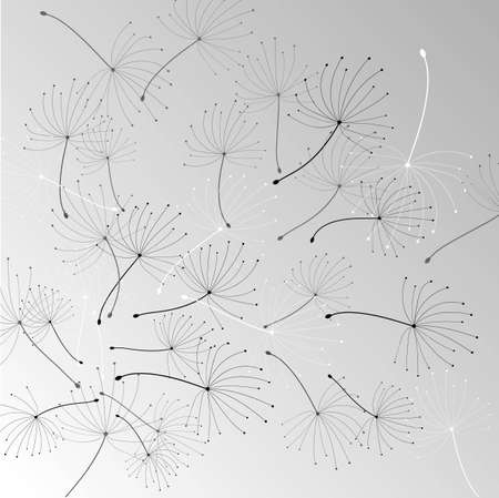 Hand drawn pattern. Vintage paper art illustration with black dandelion on soft white background. Abstract ornamental floral background. Dandelion in abstract style.のイラスト素材
