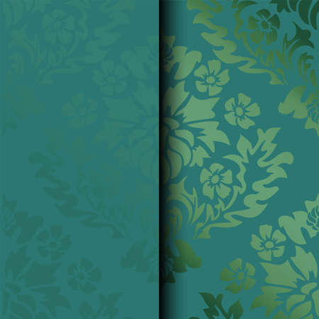 Beautiful islamic wedding template. Vector floral print. Vintage damask banner with damask pattern greeting card on green background.のイラスト素材