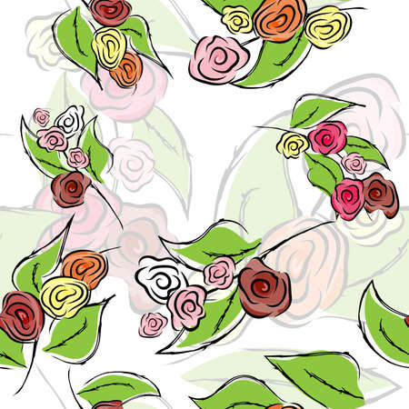 Seamless flower rose pattern. Texture background. Vector seamless vintage floral pattern. Vintage abstract illustration with pink rose on red backgroundのイラスト素材
