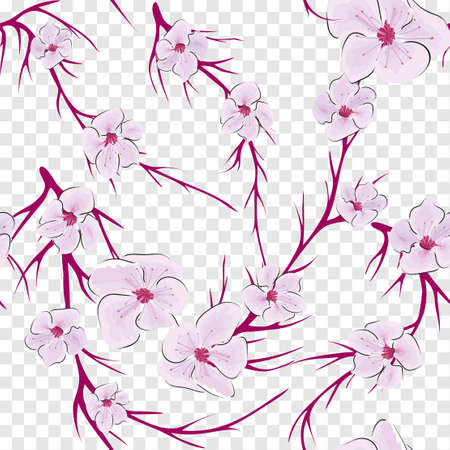 Japanese pattern vector. Modern abstract illustration with sakura on light background. Blossom floral seamless patternのイラスト素材