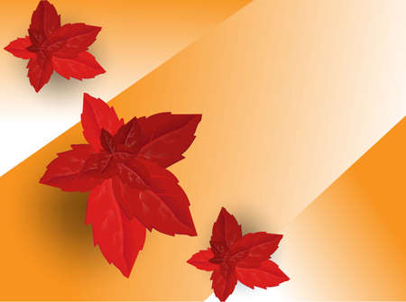 Realistic collection with red realistic leaves on colorful background for wallpaper design. Decorative backdrop vector. Organic design templateのイラスト素材