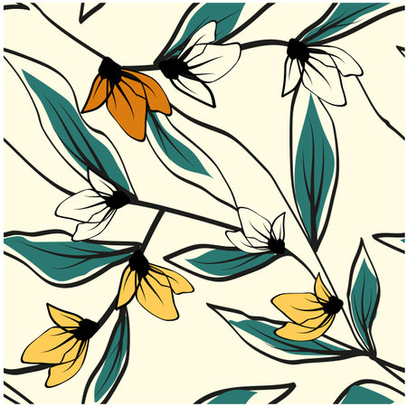 Beautiful paper art seamless pattern with flowers. Summer vector illustration. Spring floral vector...