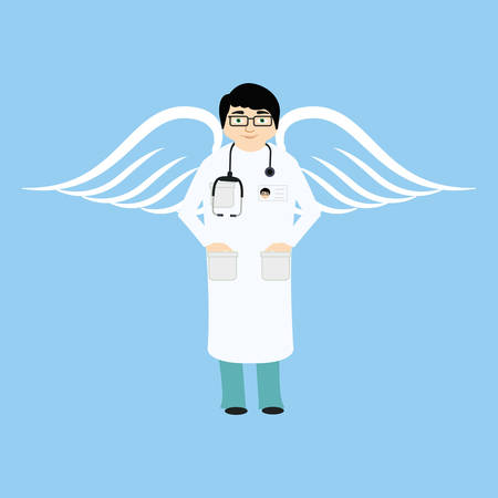 Doctor angel  flat style. Medical hospital, stethoscope and health. On blue background.のイラスト素材