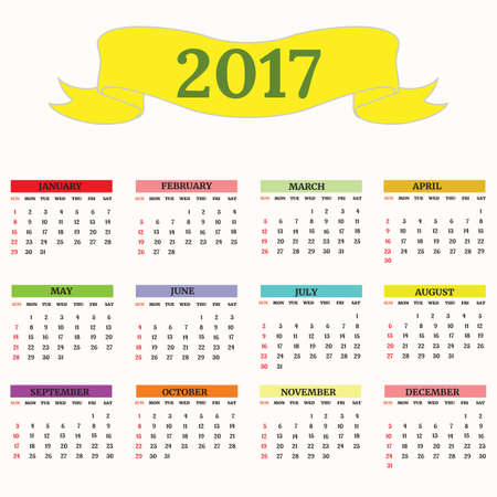 2017 Calendar - illustration Vector template of color.のイラスト素材