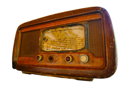 old radio isolated on whiteの写真素材