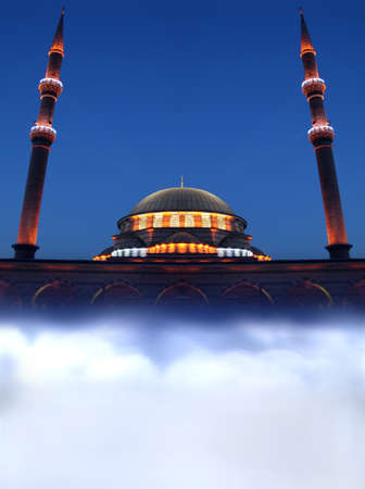 Mosque night dream concept.Night islamic paradise and heaven...
