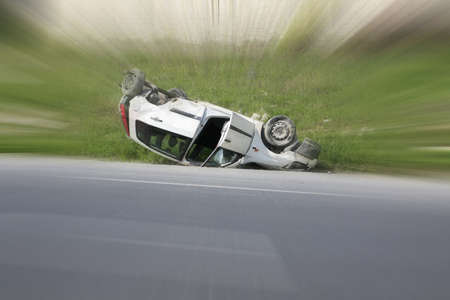 Traffic accident. Car crash. Car flipflopの写真素材