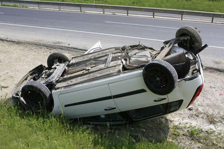 Traffic accident. Car crash. Car flipflopの写真素材