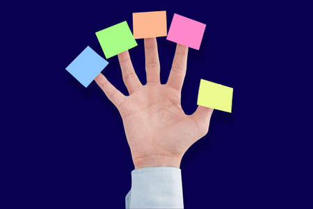 Business man hand with blank notes, just add your messages. 
Post five business concept.
