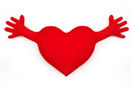 Fluffy soft embrace red heart hand.の写真素材