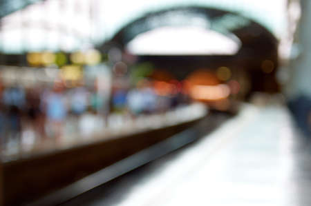detail of the platforms and tunnel of a train station with the background out of focusの写真素材
