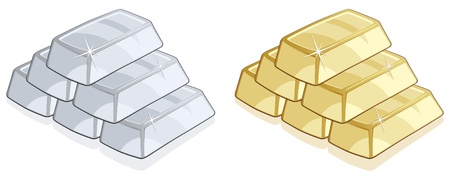 Piles of gold and silver bars isolatedのイラスト素材