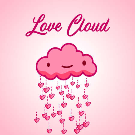 Pink cloud with kawaii style with smile raining heartsのイラスト素材