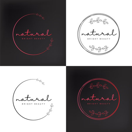 Natural text with outline leaf in Circle signature logo designのイラスト素材