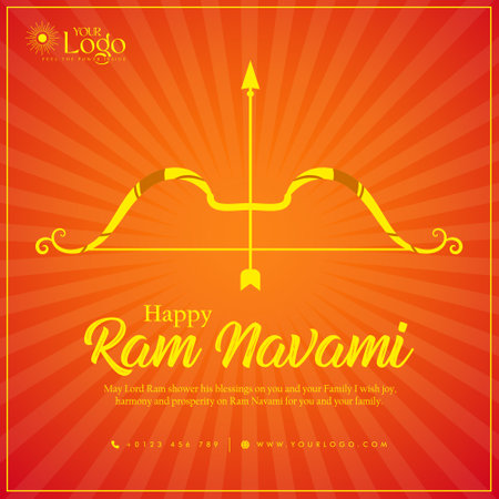 Happy Ram Navami greetings poster design, Indian Hinduism festival social media post designのイラスト素材