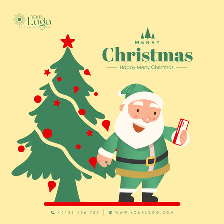 Merry Christmas background decorated with a Christmas tree and Santa Claus.のイラスト素材