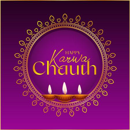 Happy Karwa Chauth festival of India greeting background vector illustration.のイラスト素材