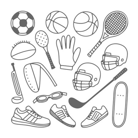 Set of sport themed doodle on white background. Hand drawn abstract doodle isolated on white background.のイラスト素材