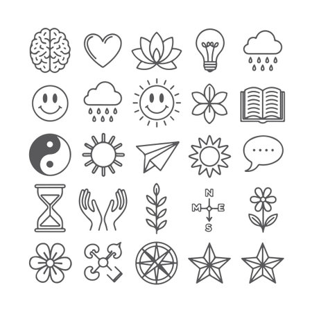 Set of mental health doodle on white background. Hand drawn abstract doodle isolated on white background.のイラスト素材