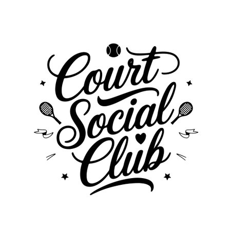 Court Social Club. Tennis Quote Vector Design Isolated on White Backgroundのイラスト素材