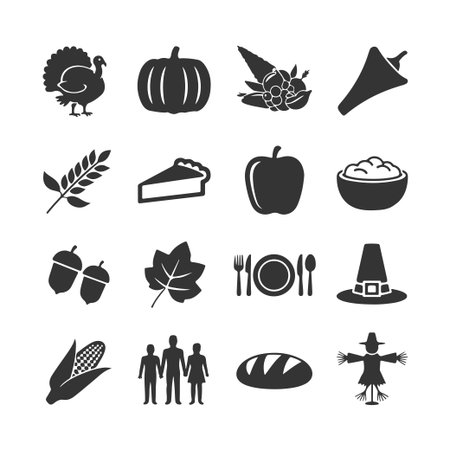 Thanksgiving Icon Set. Vector Design Pack Isolated on White Background. Grunge Stamp Vector Illustration.のイラスト素材