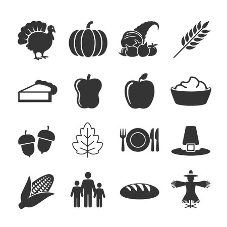 Thanksgiving Icon Set. Vector Design Pack Isolated on White Background. Grunge Stamp Vector Illustration.のイラスト素材